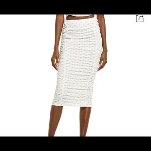 AFRM Venice Ruched Skirt In Blanc/ Nude Polka Dot SZ M